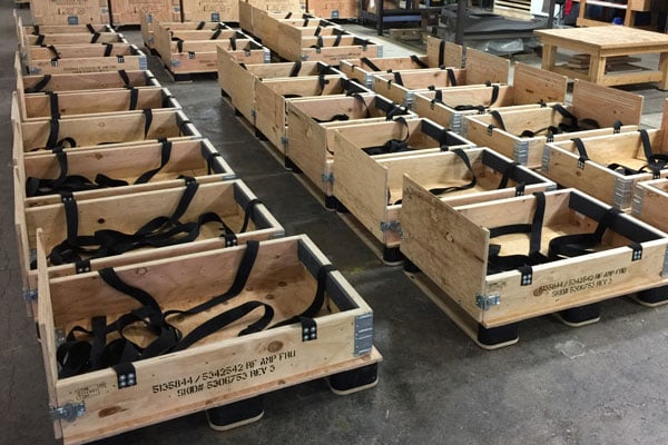Custom wood crates with black straps